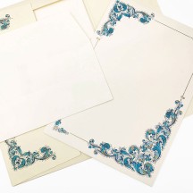 Italian Stationery Letter Writing Set in Portfolio ~ 10 sheets + 10 envelopes ~ Blue Florentine